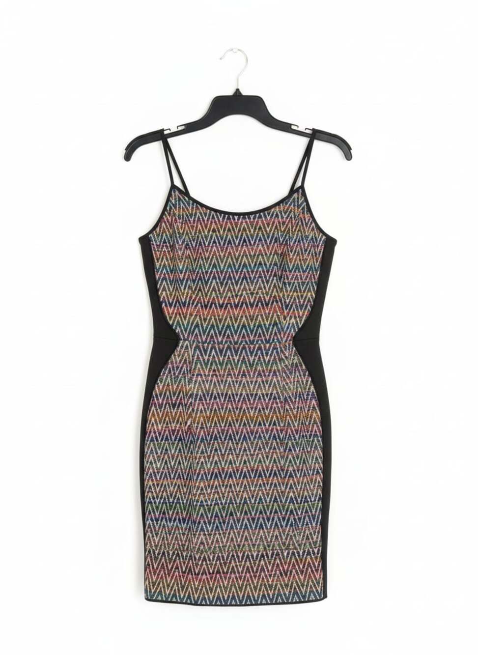Greylin Zigzag Knit Bodycon Dress with Gray Contrast Side Panel and Strappy Back
